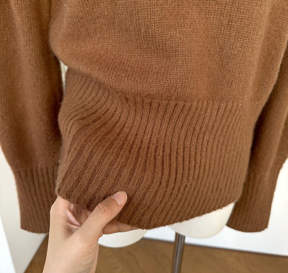 High collar brushed tops winter wool sweater for women