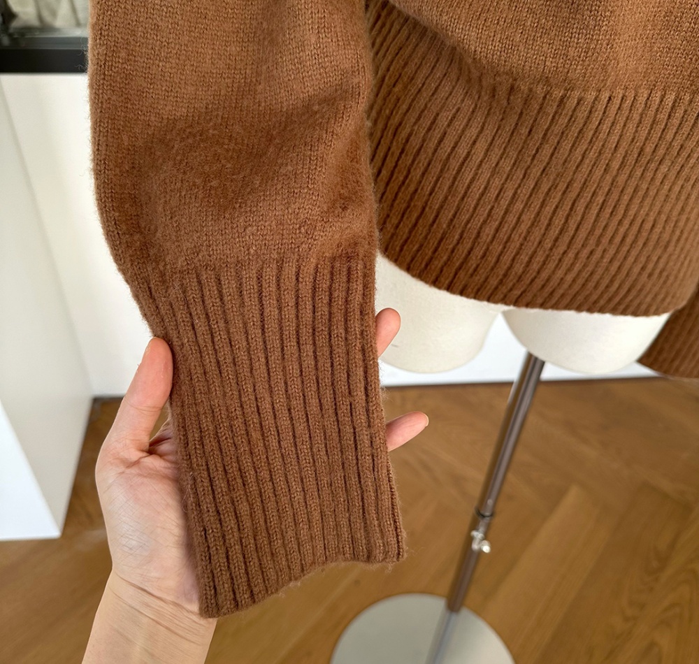 High collar brushed tops winter wool sweater for women