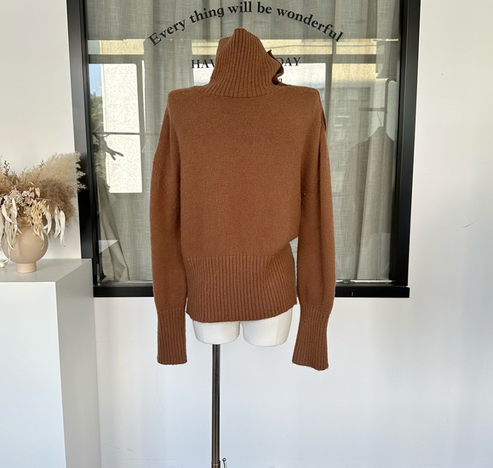 High collar brushed tops winter wool sweater for women