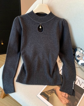Half high collar pearl sweater bottoming tops for women
