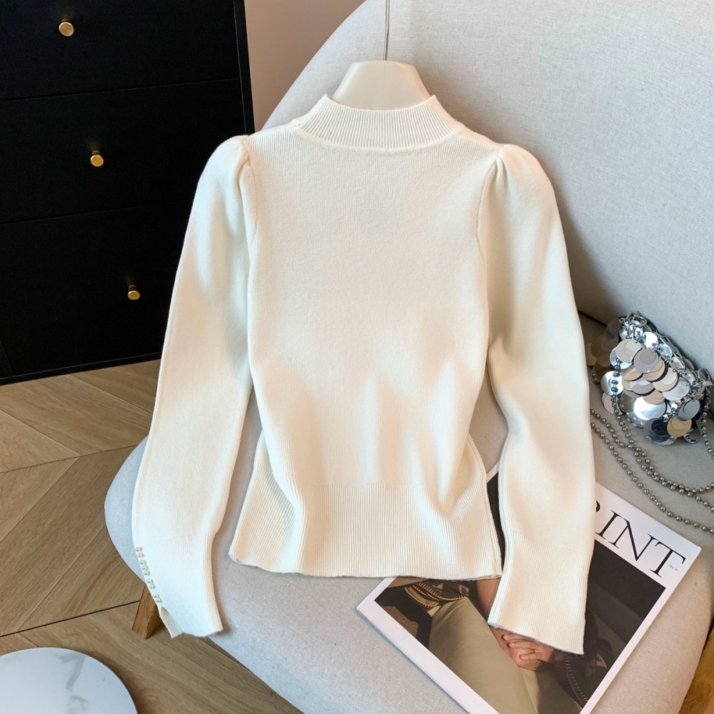 Half high collar pearl sweater bottoming tops for women