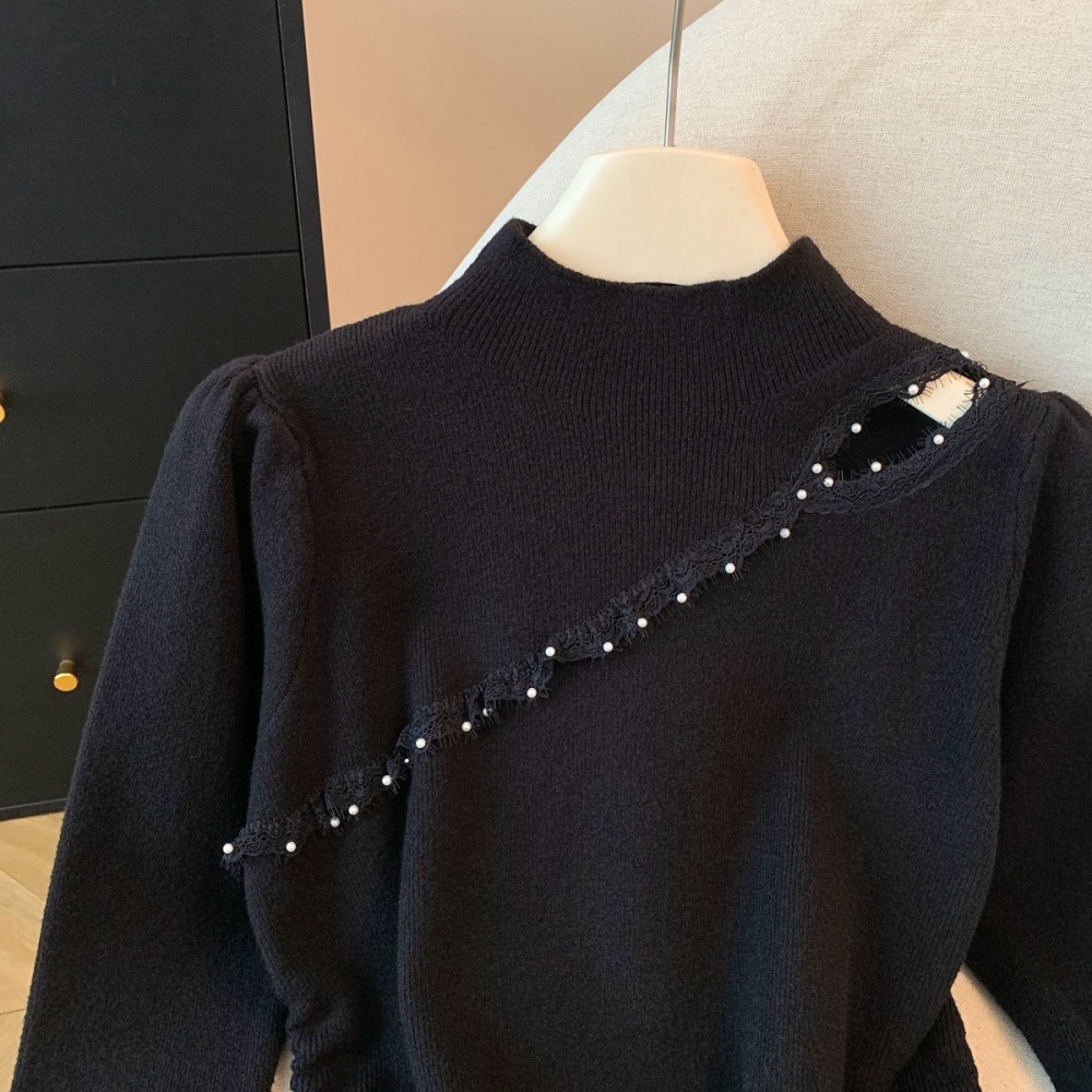 Splice bottoming bottoming shirt half high collar tops