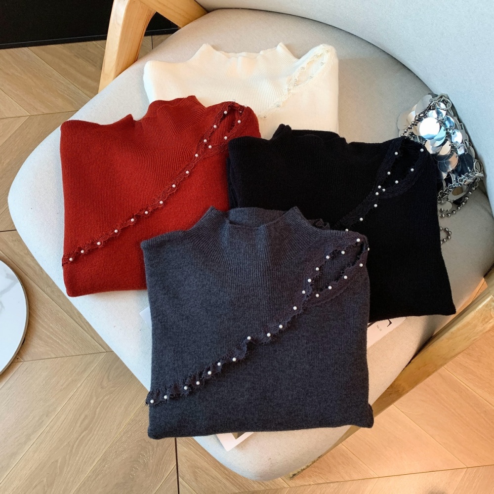 Splice bottoming bottoming shirt half high collar tops