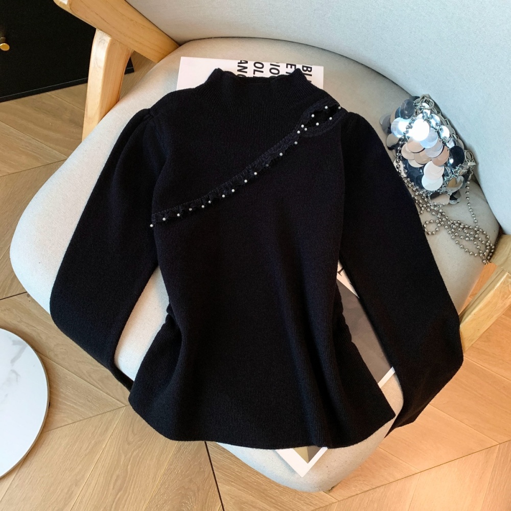 Splice bottoming bottoming shirt half high collar tops