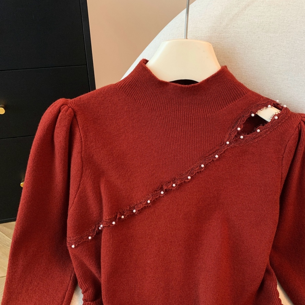 Splice bottoming bottoming shirt half high collar tops