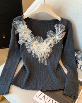 Lace crochet sweater pinched waist tender tops