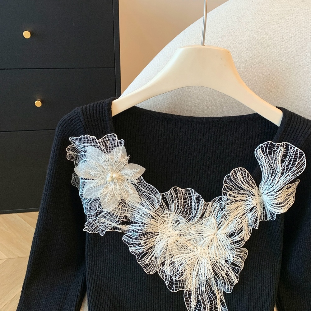 Lace crochet sweater pinched waist tender tops