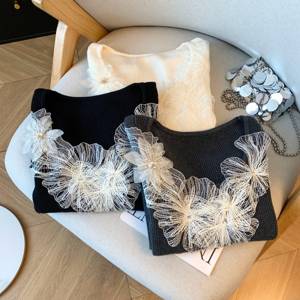 Lace crochet sweater pinched waist tender tops