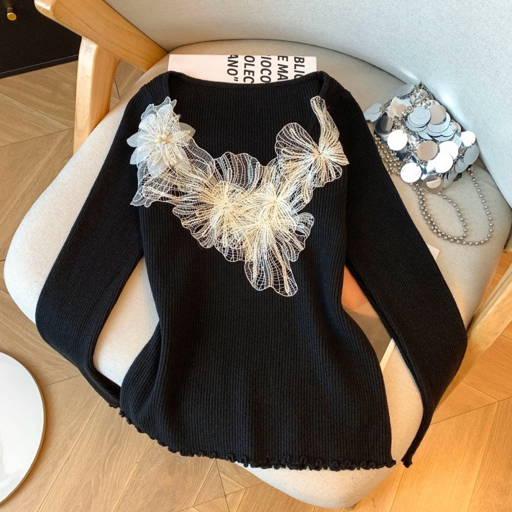 Lace crochet sweater pinched waist tender tops