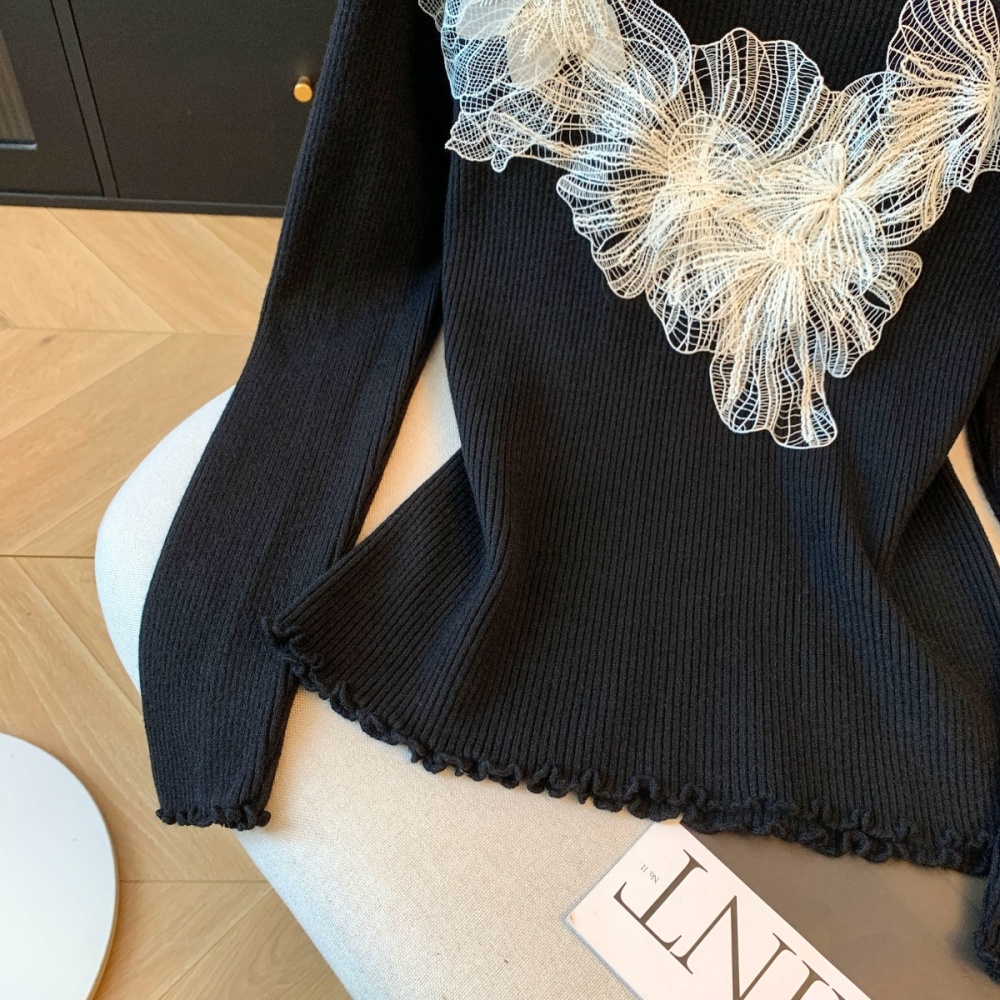Lace crochet sweater pinched waist tender tops