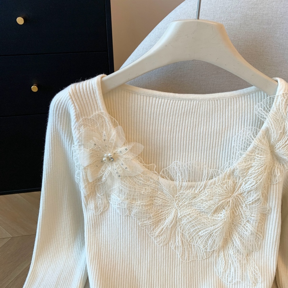 Lace crochet sweater pinched waist tender tops