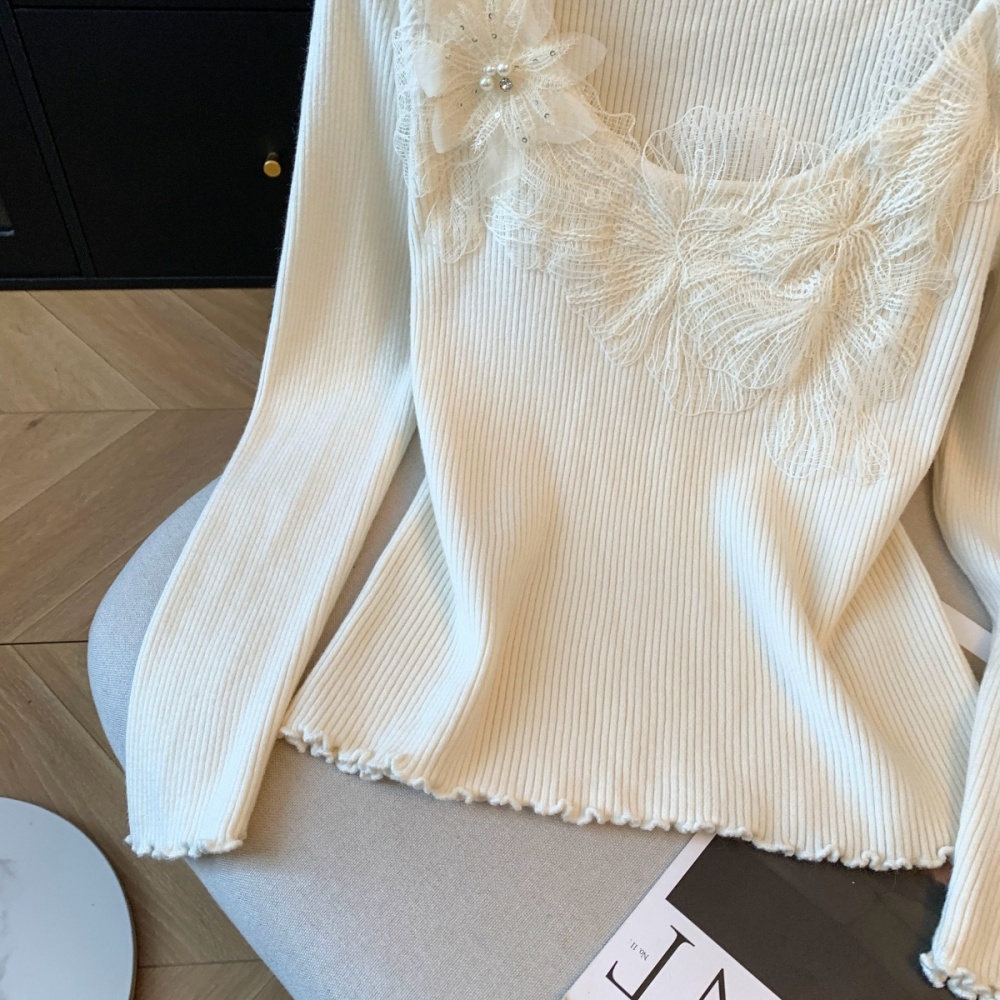 Lace crochet sweater pinched waist tender tops