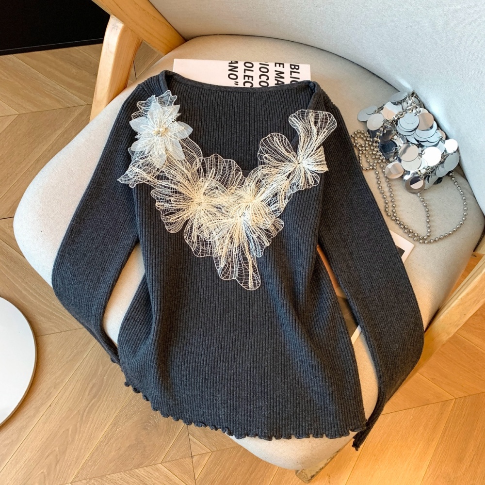 Lace crochet sweater pinched waist tender tops