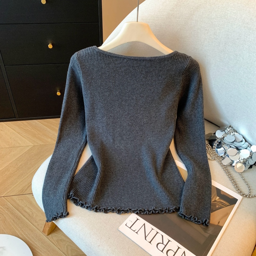 Lace crochet sweater pinched waist tender tops