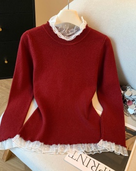 Half high collar tops polka dot sweater for women