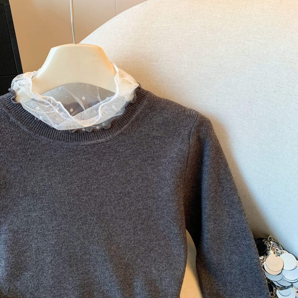 Half high collar tops polka dot sweater for women