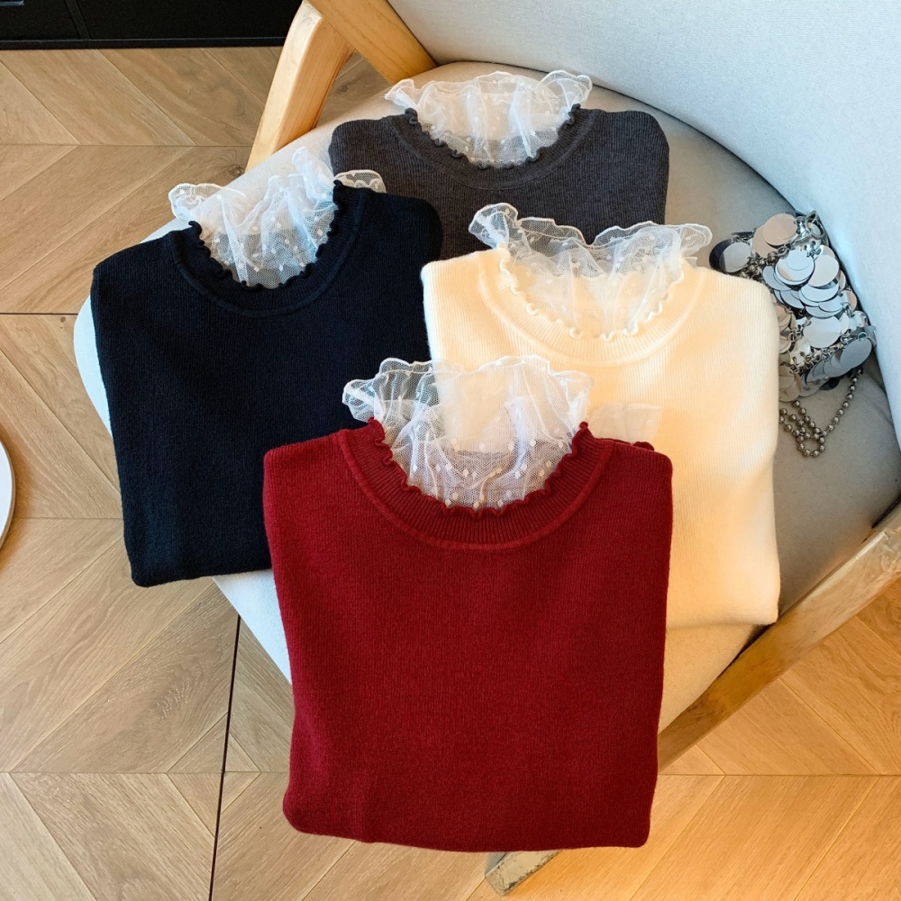 Half high collar tops polka dot sweater for women