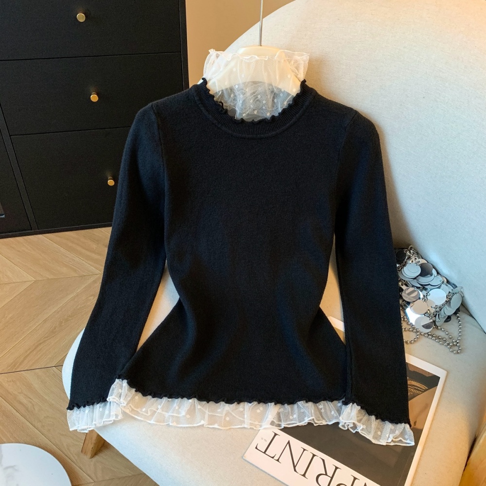 Half high collar tops polka dot sweater for women