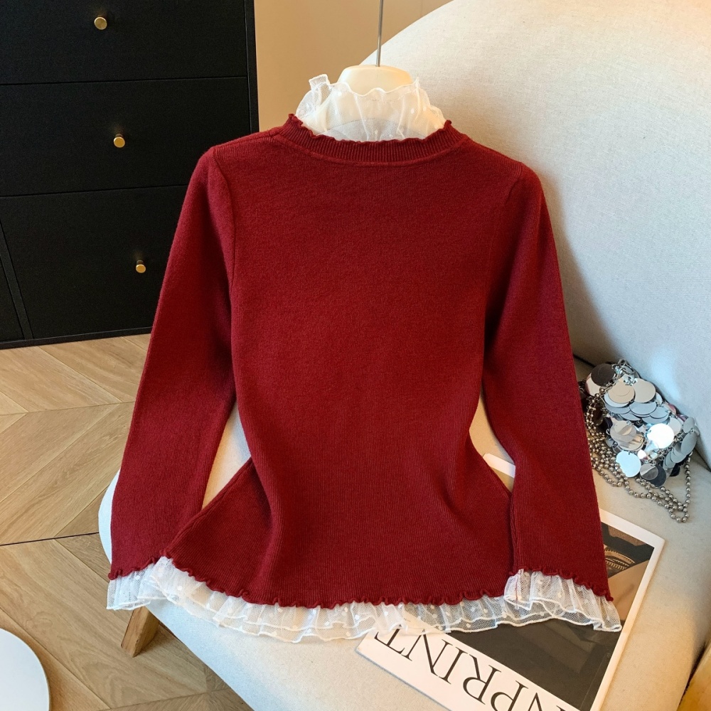 Half high collar tops polka dot sweater for women