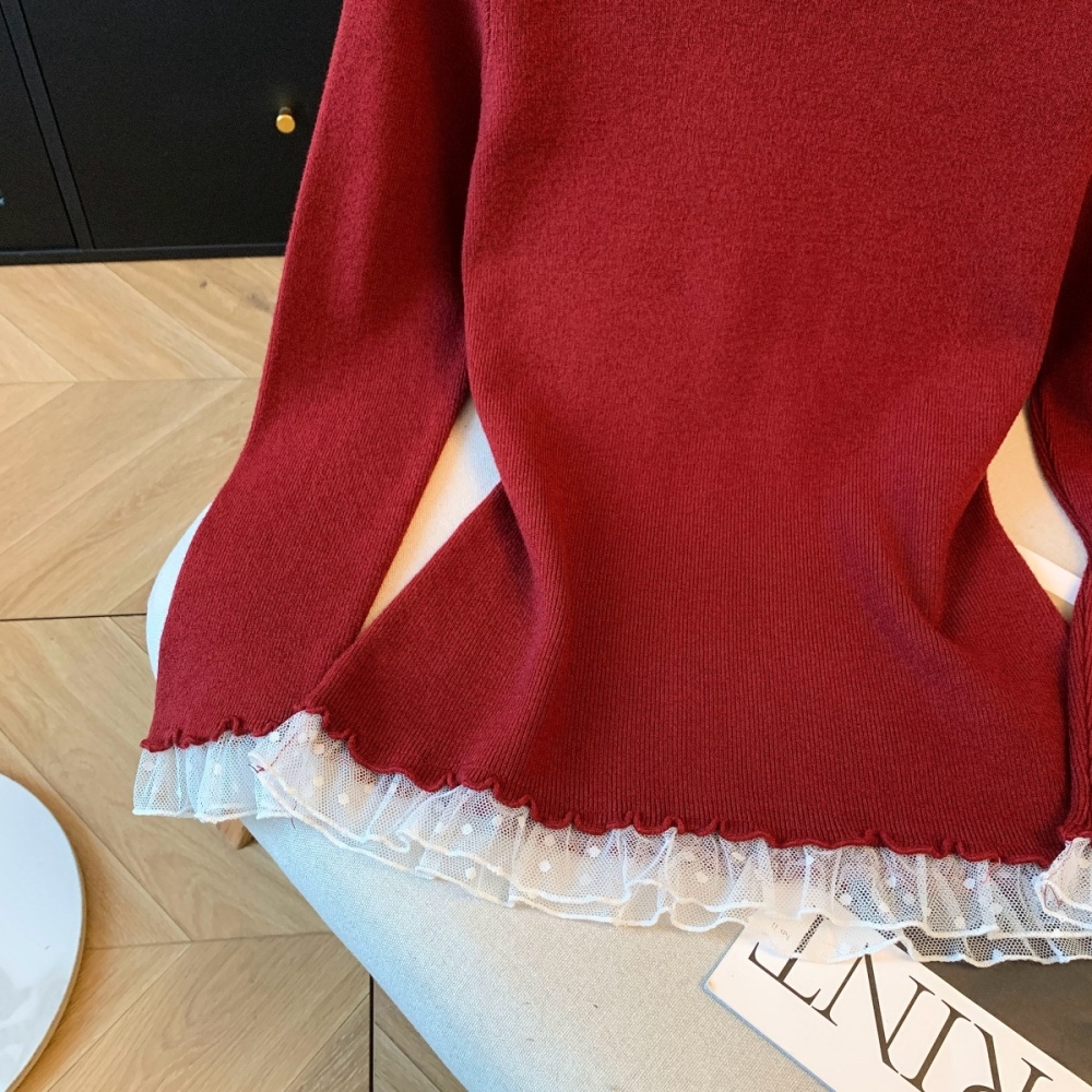 Half high collar tops polka dot sweater for women