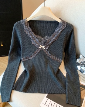 Long sleeve temperament knitted slim sweater for women