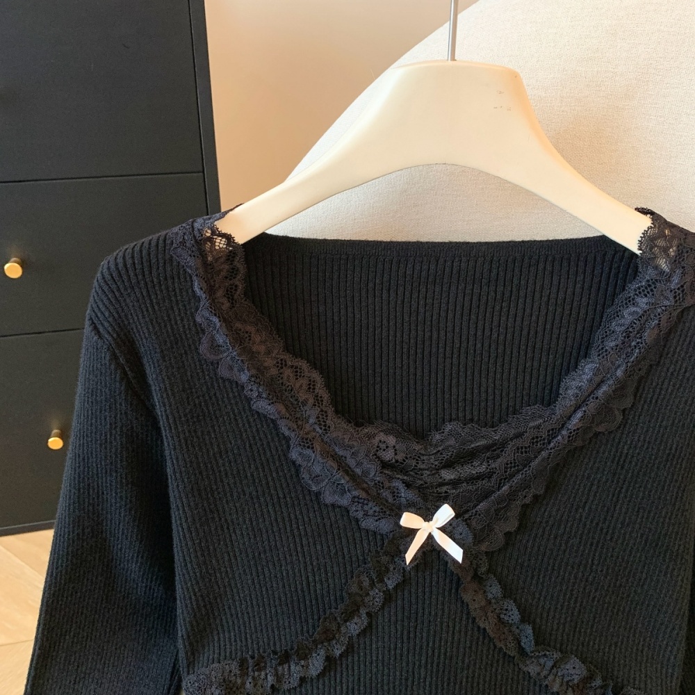 Long sleeve temperament knitted slim sweater for women