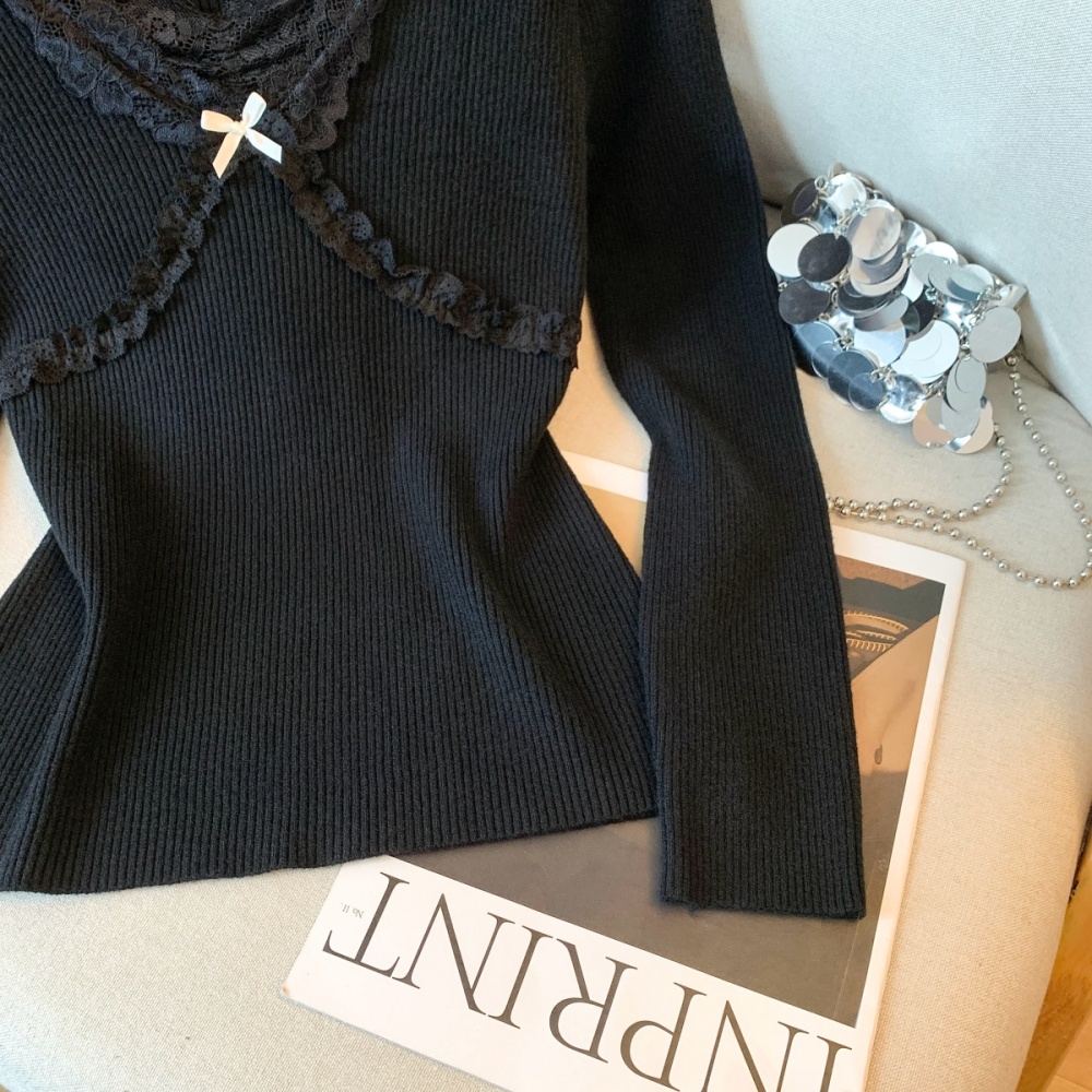 Long sleeve temperament knitted slim sweater for women