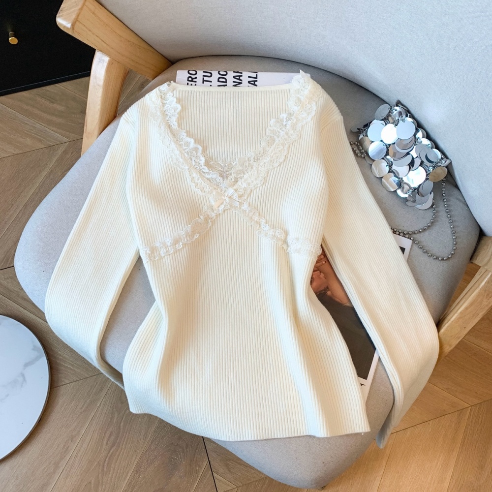 Long sleeve temperament knitted slim sweater for women