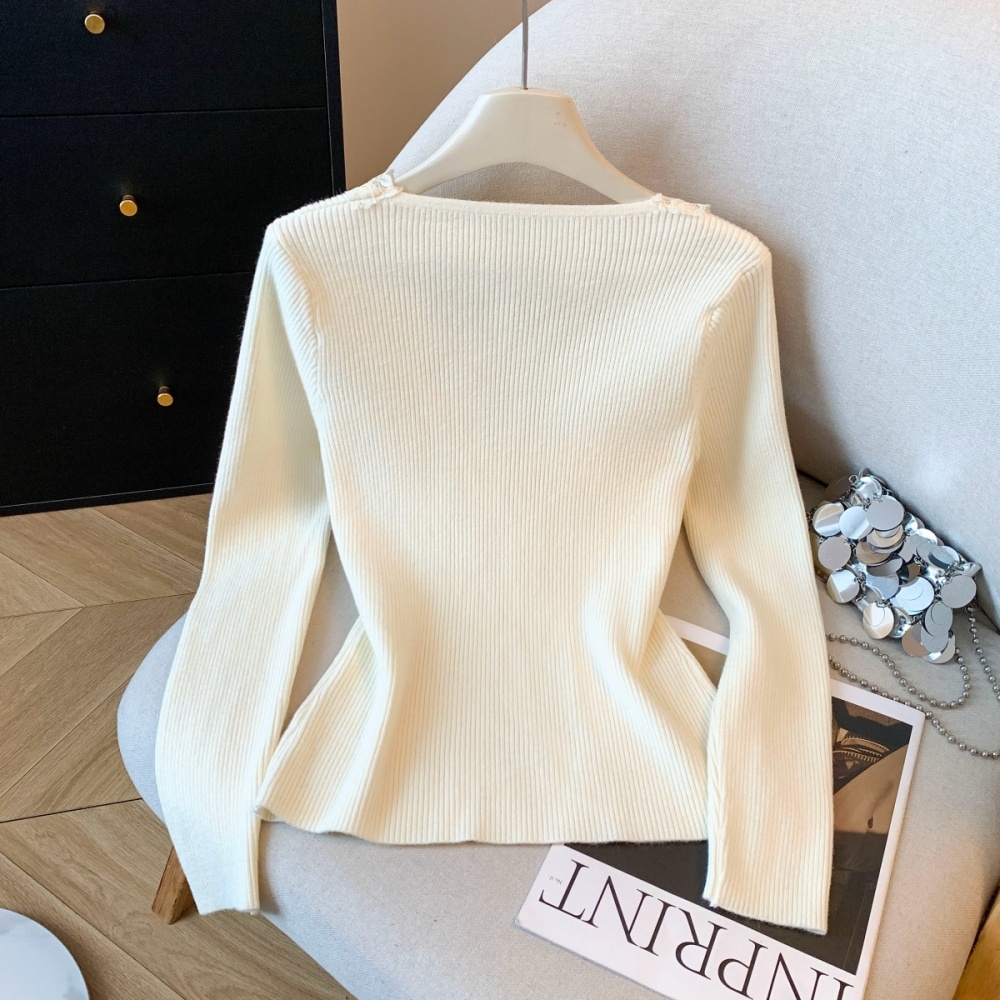 Long sleeve temperament knitted slim sweater for women