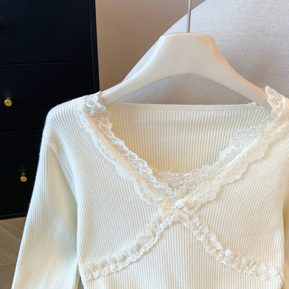 Long sleeve temperament knitted slim sweater for women