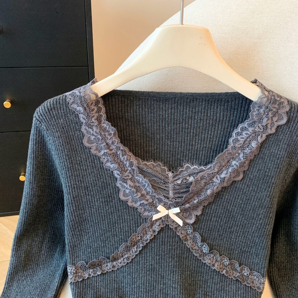 Long sleeve temperament knitted slim sweater for women