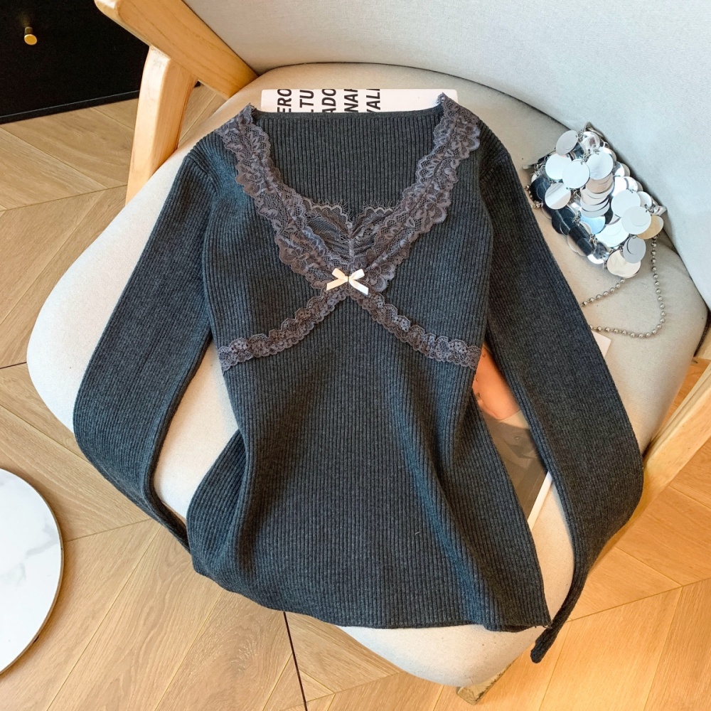 Long sleeve temperament knitted slim sweater for women