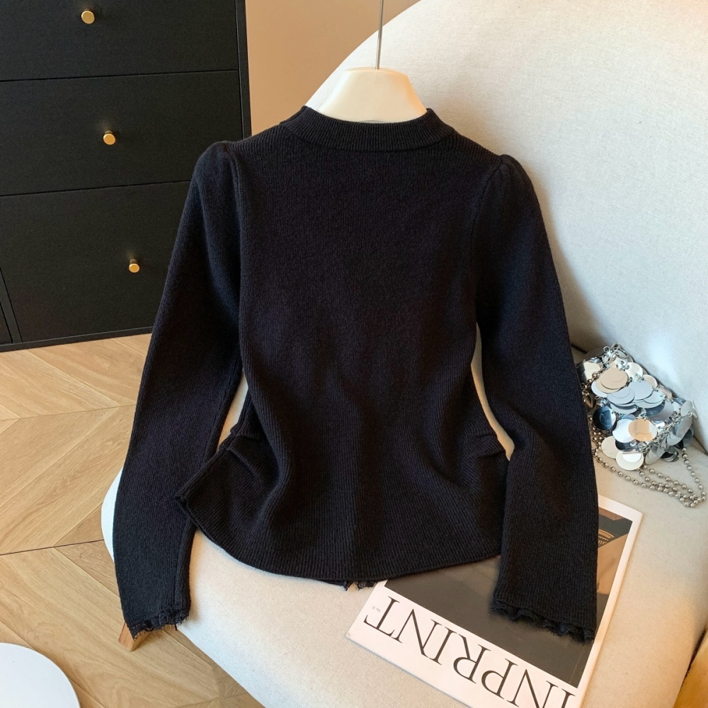 Pearl thick halter V-neck knitted winter lace tops