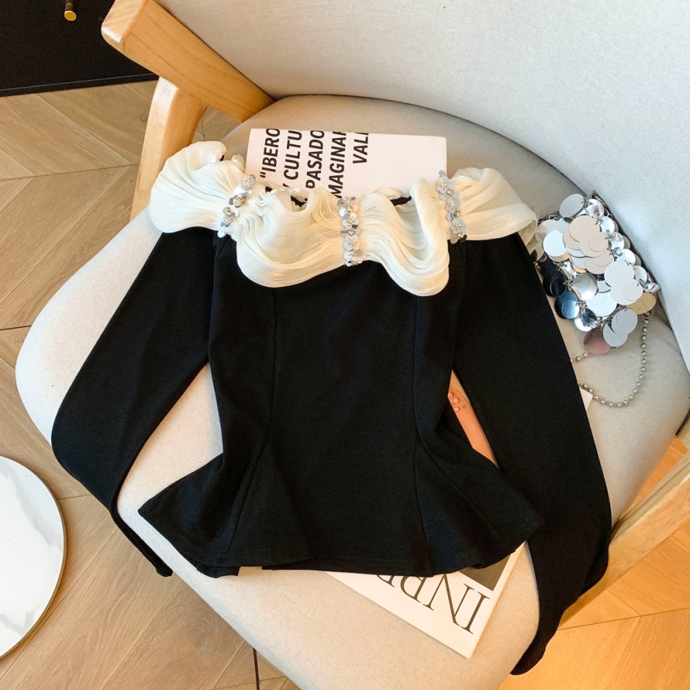 Enticement tops flat shoulder bottoming shirt for women