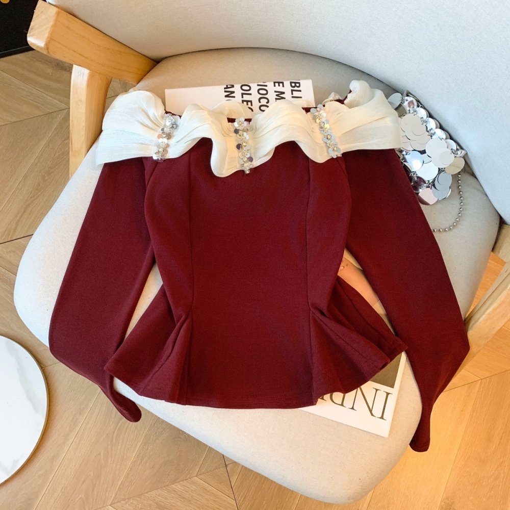 Enticement tops flat shoulder bottoming shirt for women