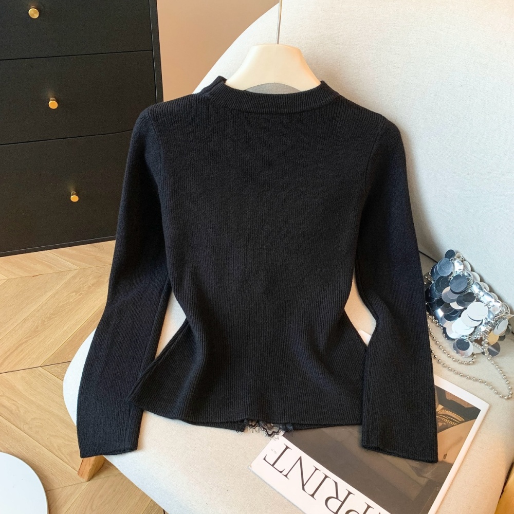 Autumn and winter split lace bow halter splice sweater