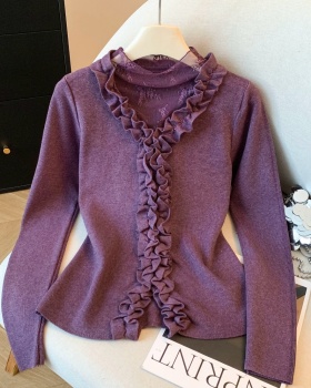 France style Pseudo-two splice sweater wood ear winter tops