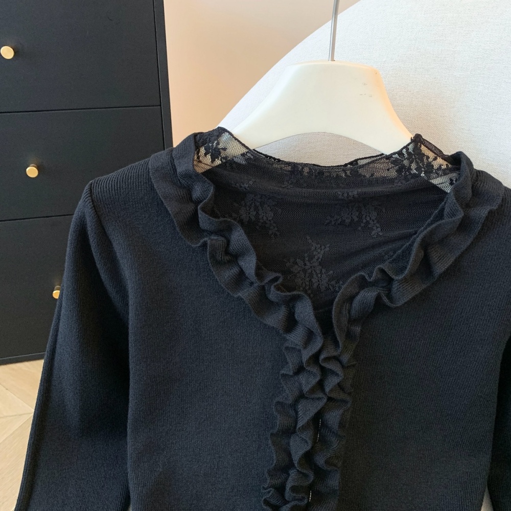 France style Pseudo-two splice sweater wood ear winter tops