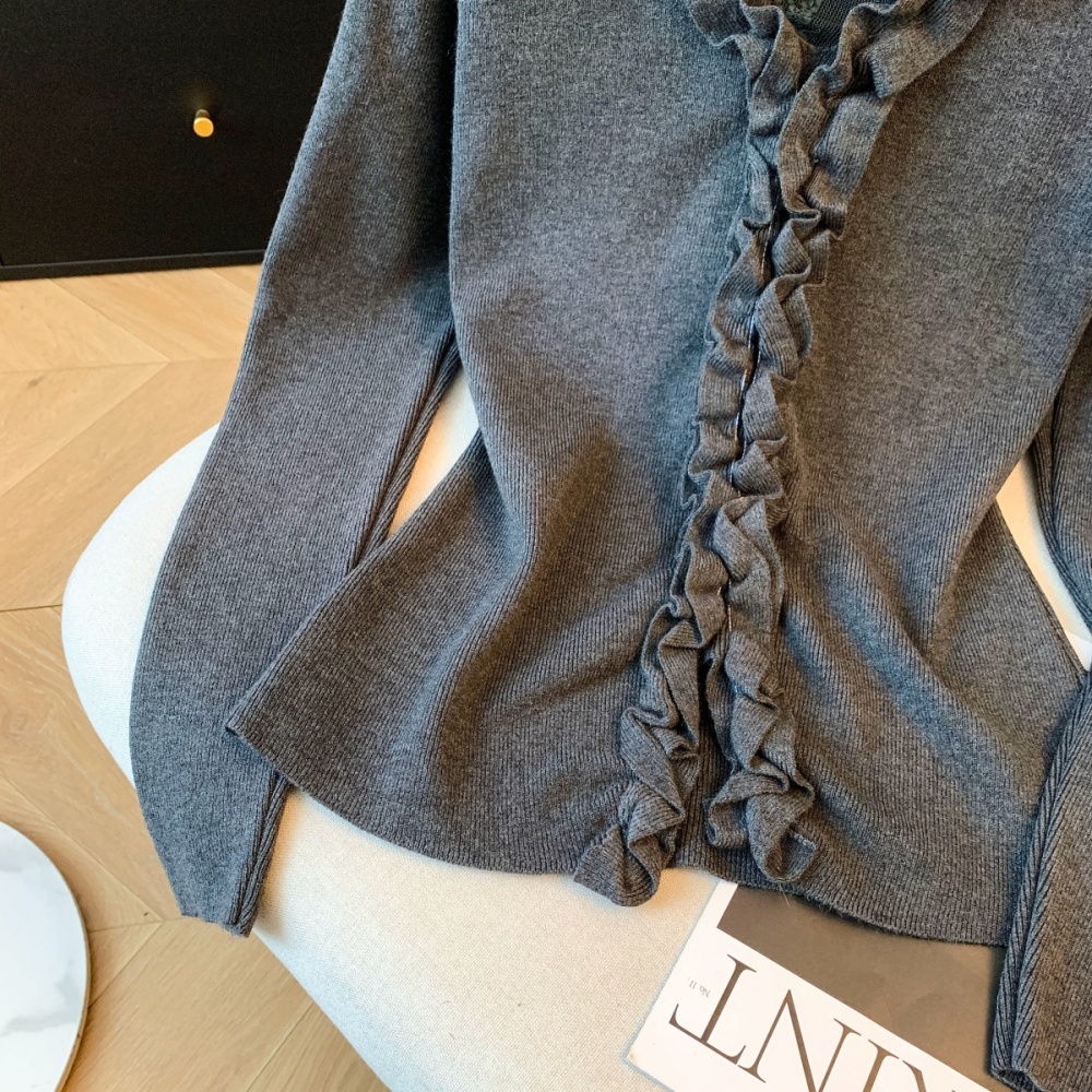 France style Pseudo-two splice sweater wood ear winter tops