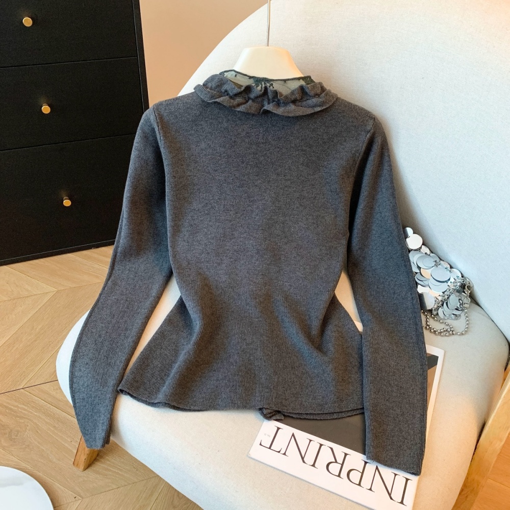 France style Pseudo-two splice sweater wood ear winter tops