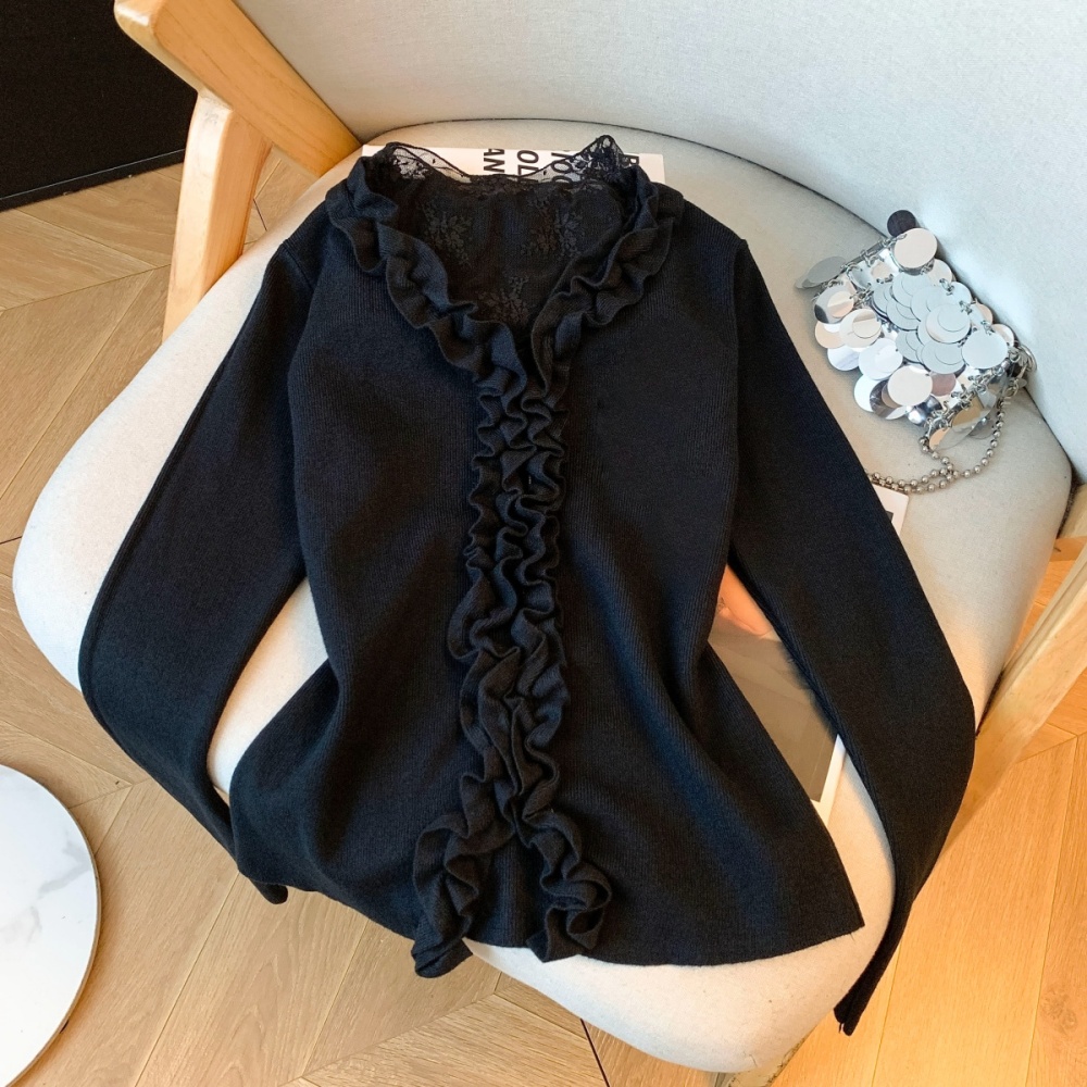 France style Pseudo-two splice sweater wood ear winter tops