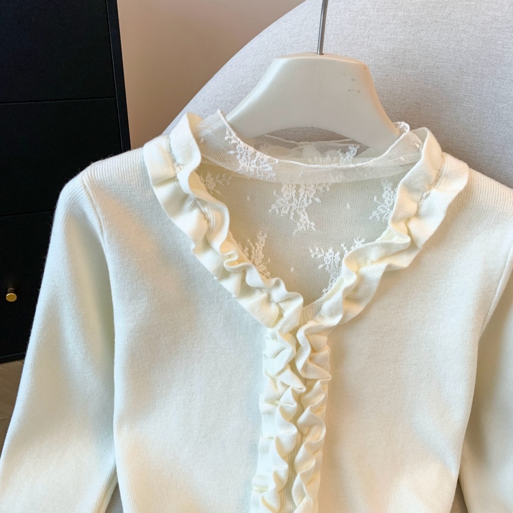 France style Pseudo-two splice sweater wood ear winter tops