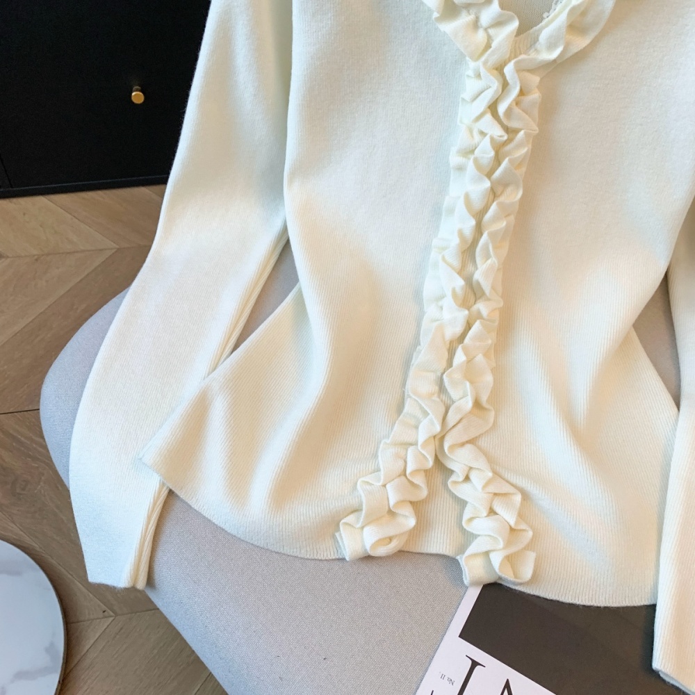 France style Pseudo-two splice sweater wood ear winter tops