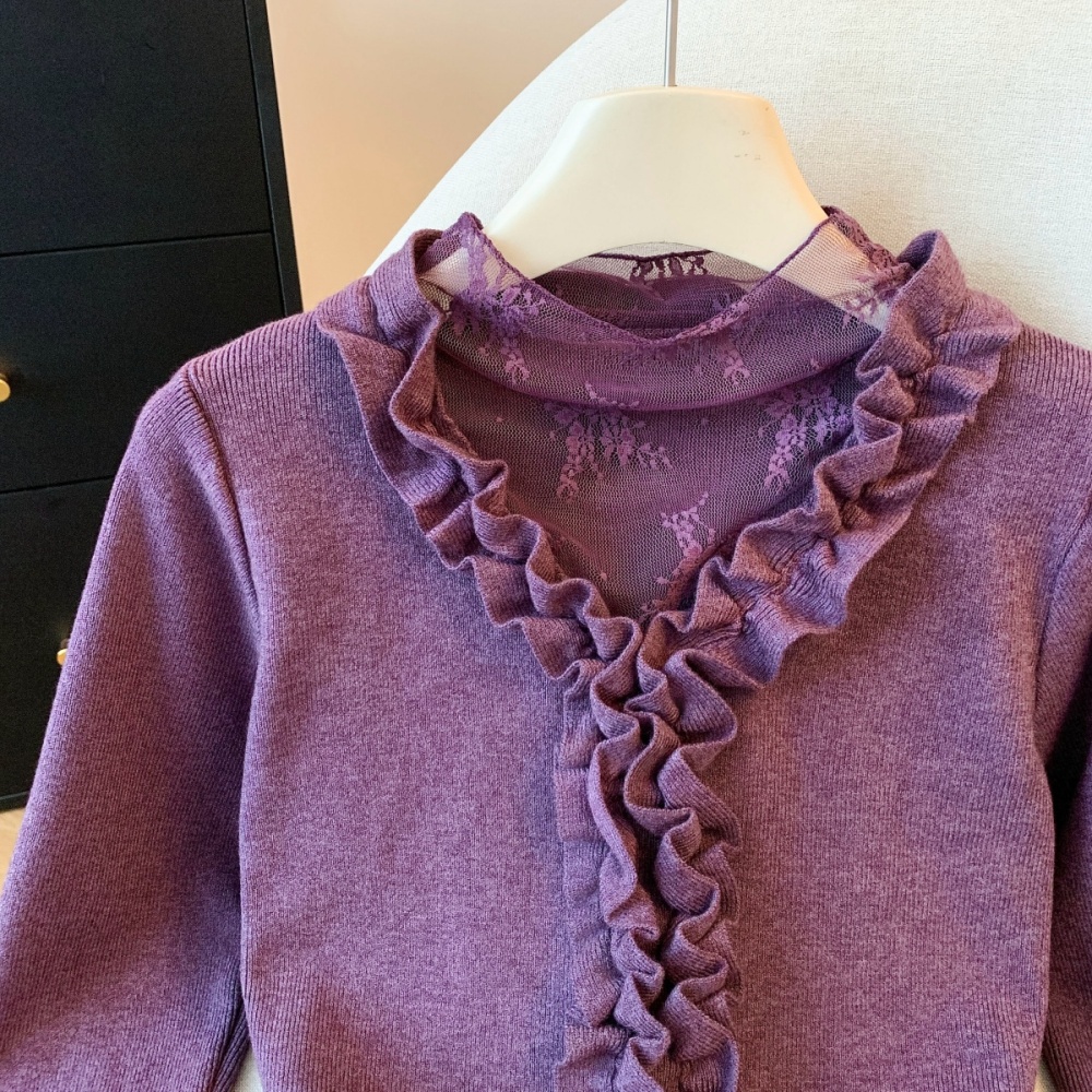 France style Pseudo-two splice sweater wood ear winter tops