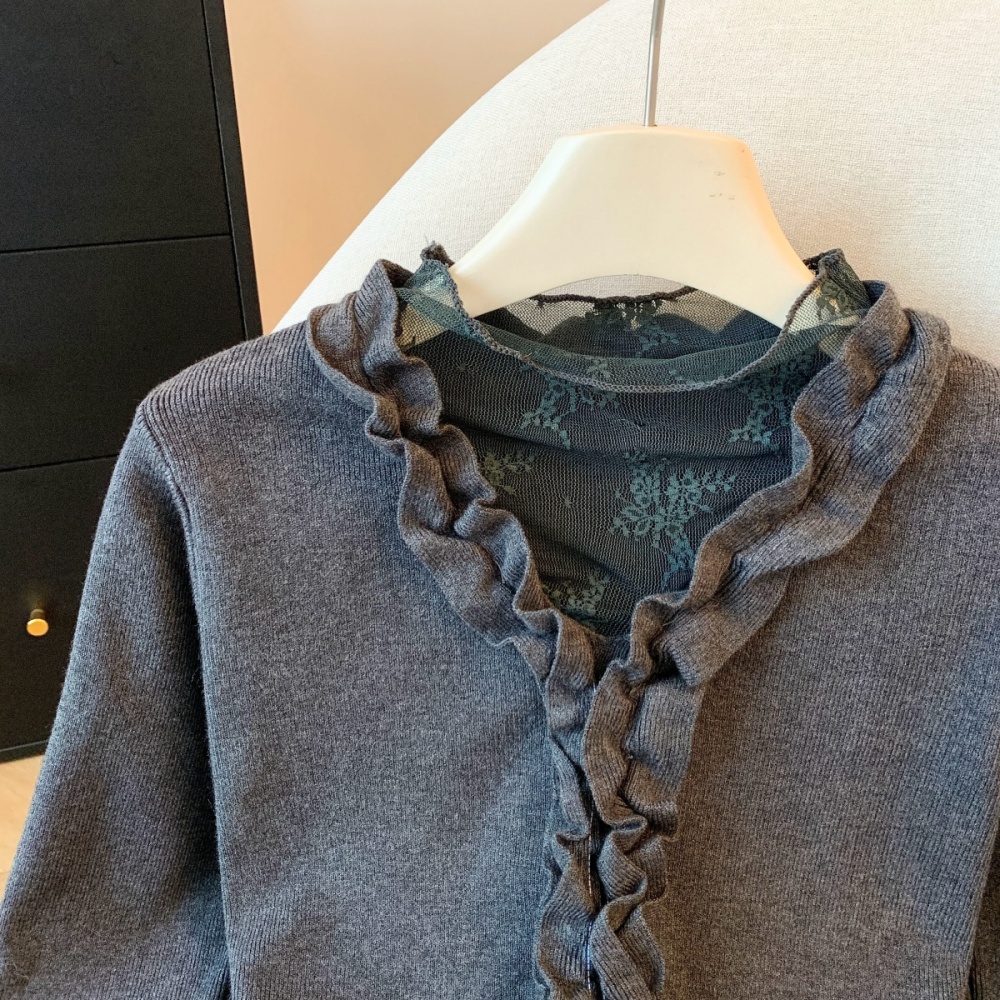 France style Pseudo-two splice sweater wood ear winter tops