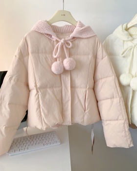 White hooded coat knitted down coat for women