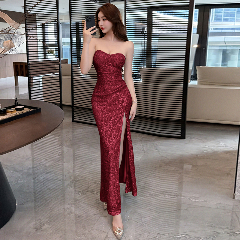 Sequins wrapped chest dress light mermaid formal dress