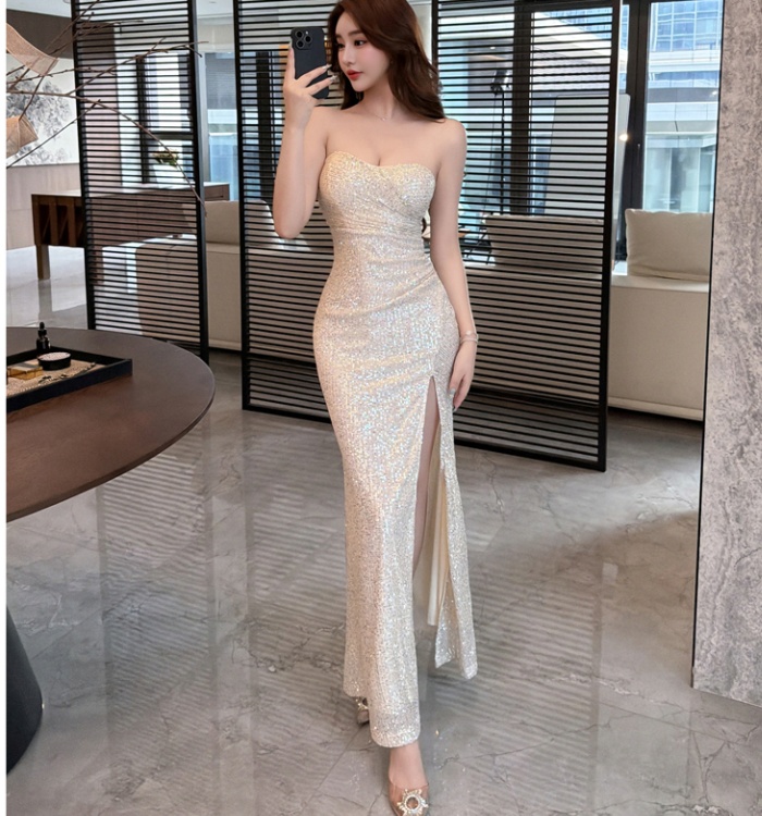 Sequins wrapped chest dress light mermaid formal dress