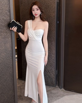 Shoulder slim sexy dress mermaid banquet evening dress