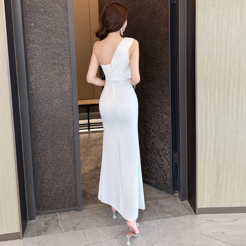 Shoulder slim sexy dress mermaid banquet evening dress